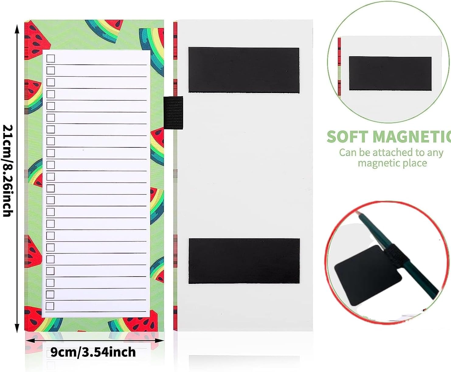 Magnetic shopping list for the fridge (2-piece) - 100 sheets - tear-off notepad with pen clip for shopping - to-do list and meal planning (watermelon) — image 2