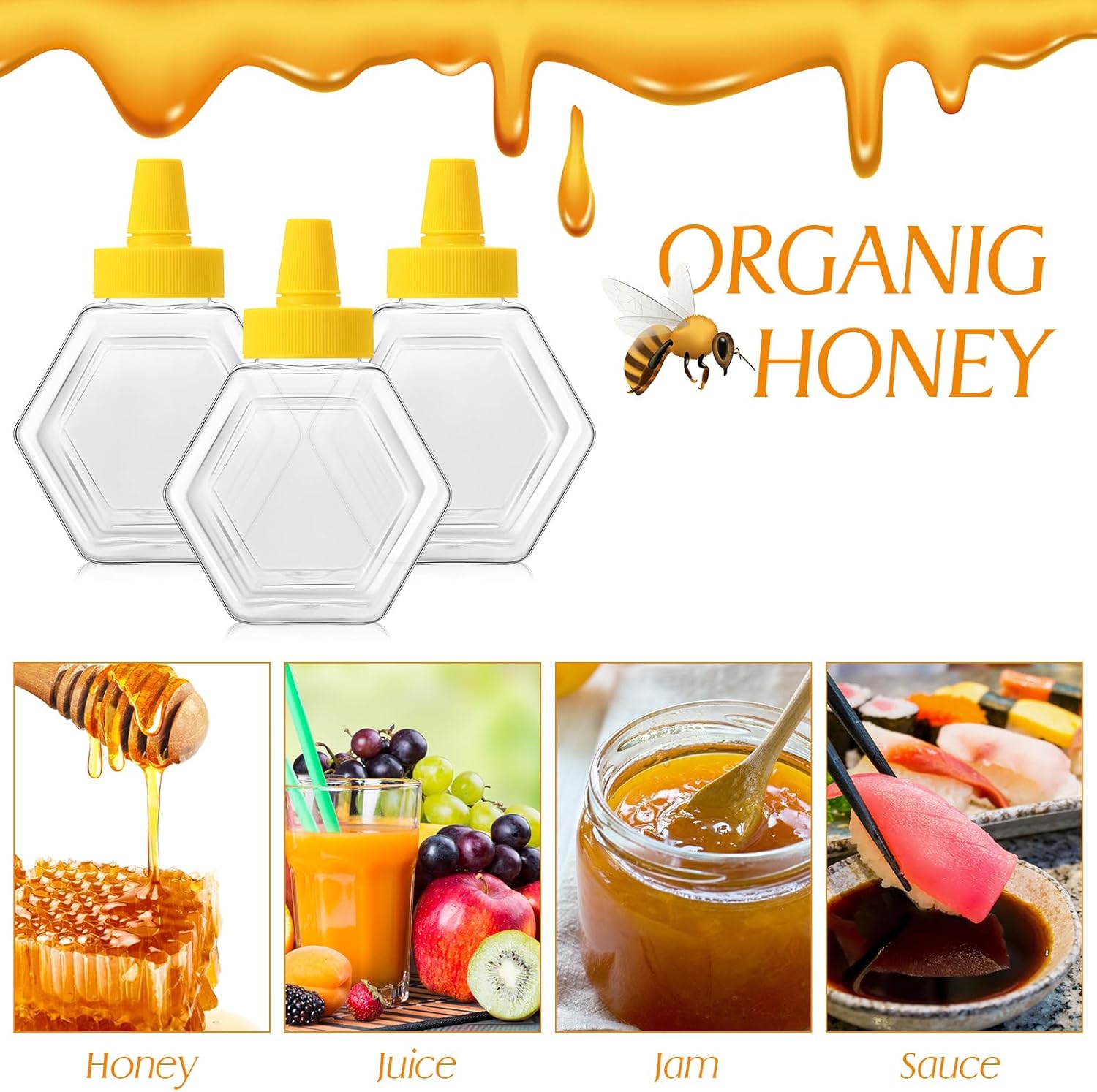 64 Pcs 7 oz Honey Squeeze Bottle Plastic Empty Beehive Bottle Jar with Spout Lid Clear Refillable Honey Containers for Condiment Storing and Dispensing โ image 4
