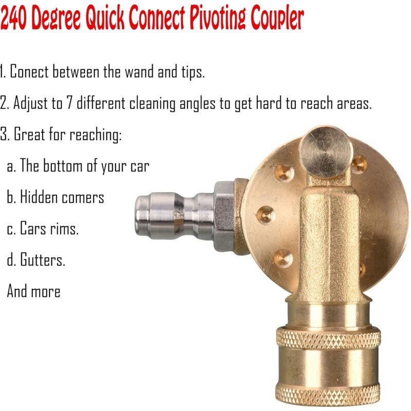 DAily Swivel Coupler Tool For Pressure Washer Tips Gutter Cleaner Attachment 1/4 Inch Quick Disconnect 240 Degree 4500 — image 4