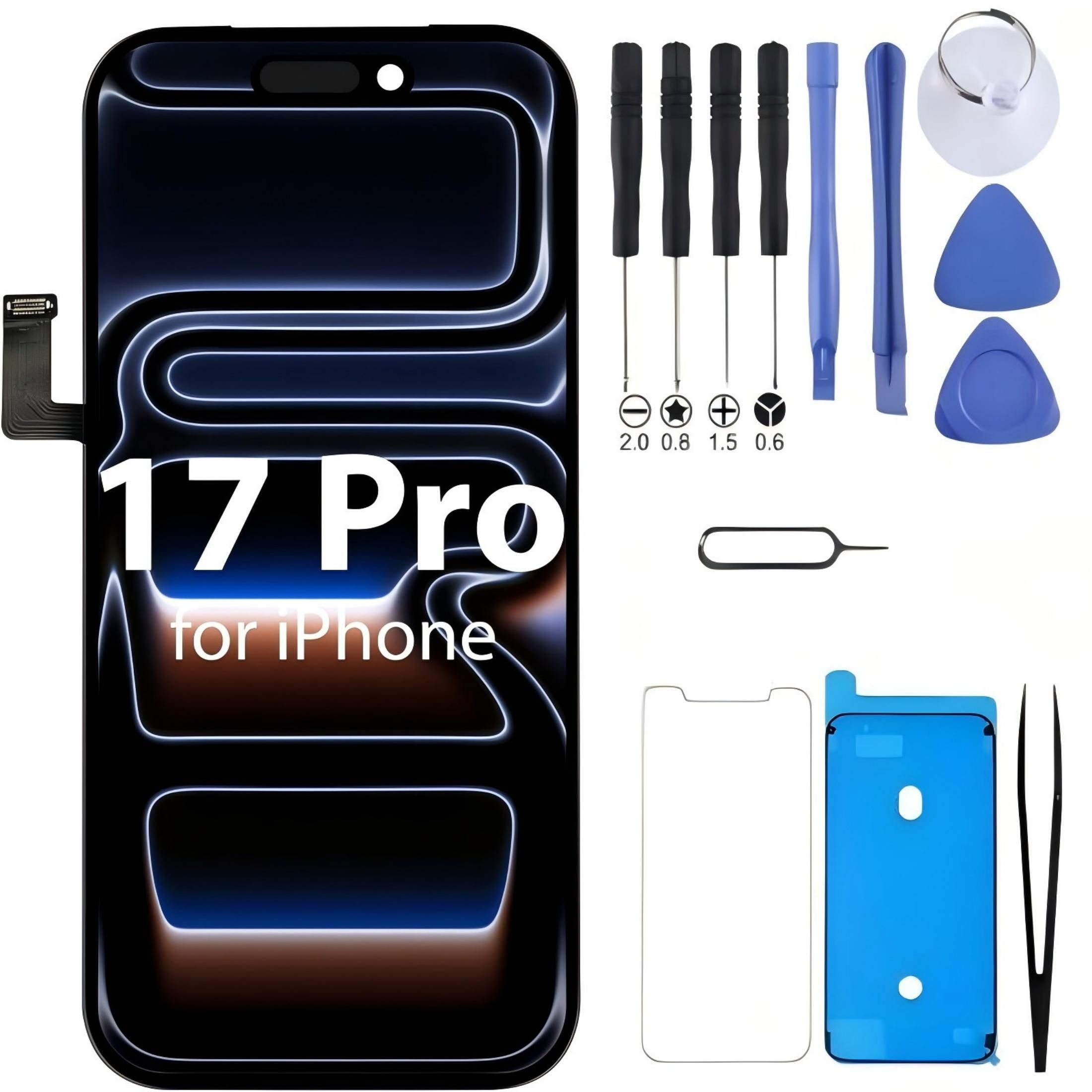 iPhone 17 Pro Screen Replacement, 6.3 Inch Incell LCD Display Touch Screen Digitizer, Comes with Full Repair Tool Kit and Tempered Glass Protector for iPhone