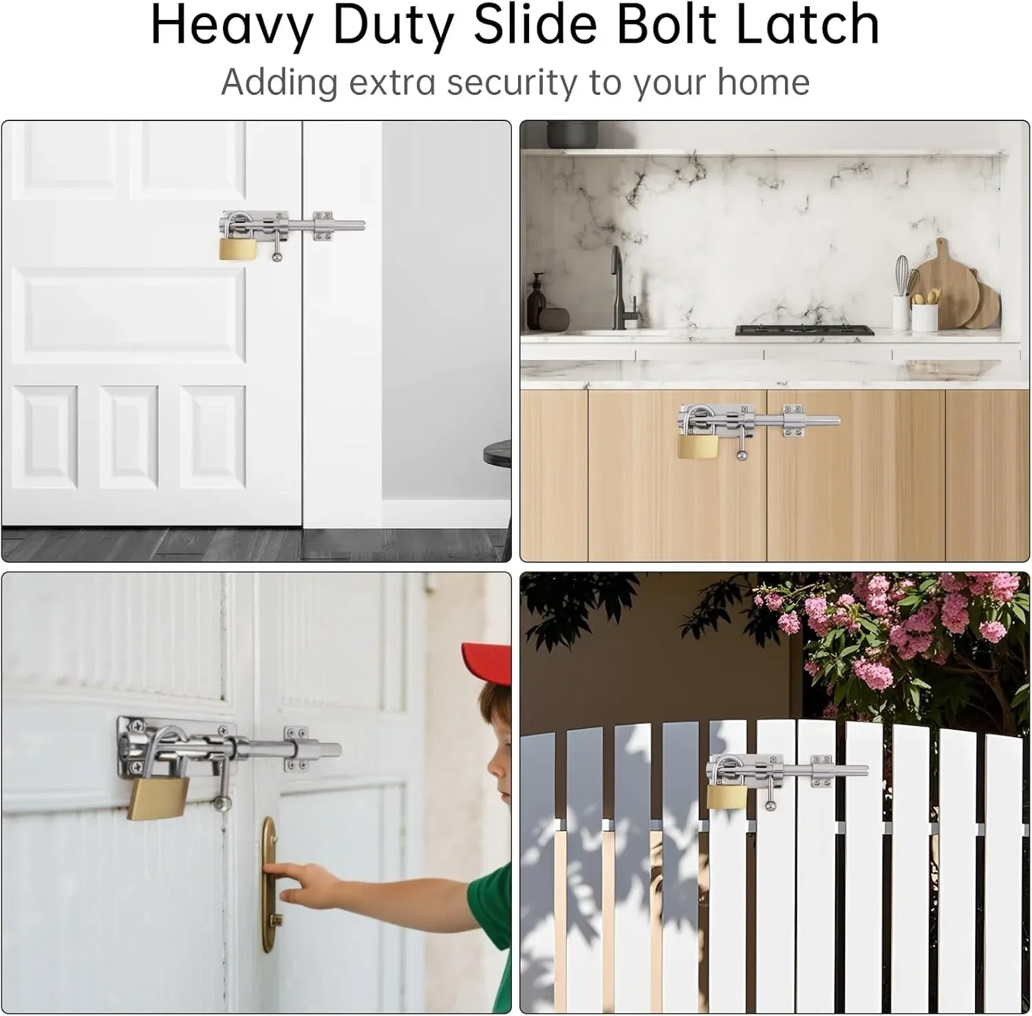 Barrel Bolt Door Latch 14 Inch 304 Stainless Steel Heavy Duty Slide Lock for Gate Barn Door with 8.5 mm Padlock Hole Silver โ image 6