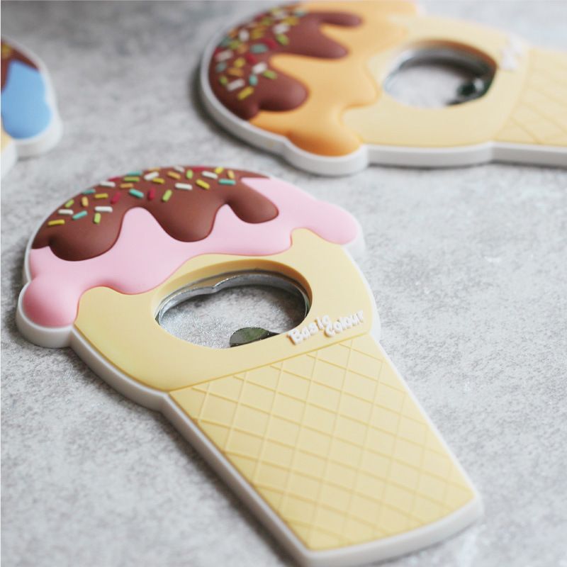 3PCS Refrigerator Magnet Silicone Metal Bottle Opener for Coke Bartender Kitchen Barware Metal Novelty Cute Fun Shape (Ice Cream)