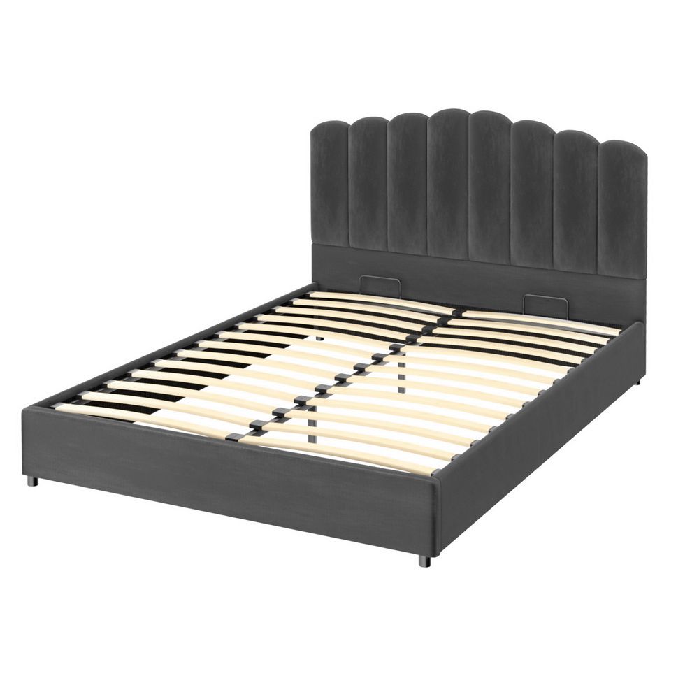 Artiss Bed Frame Queen Size Velvet Grey FION — image 3
