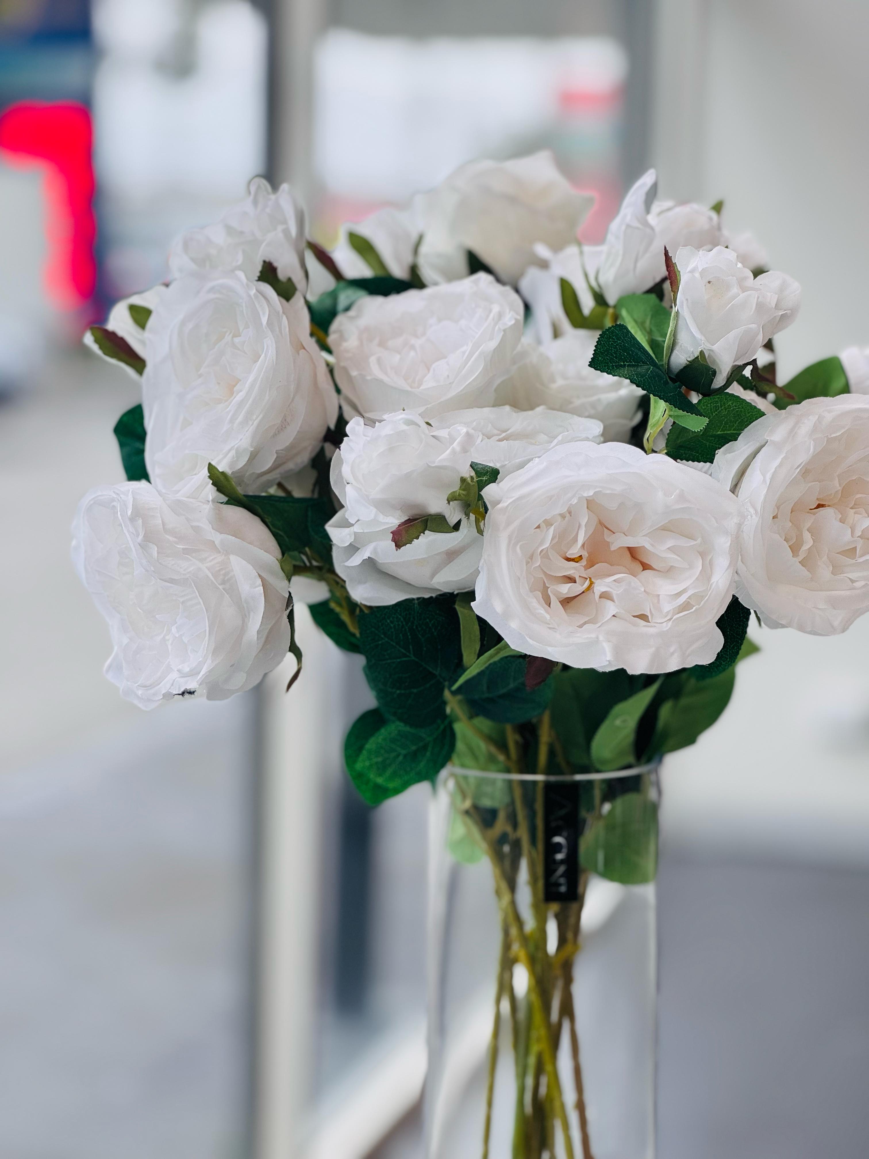 Artificial Rose Stems – Set of 2 Stems – 60cm with 3 Flowers Each - White — image 2