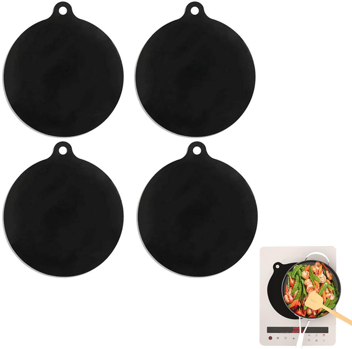 Induction Protector Set - 4 Pieces - 22cm - Pan Protectors - Induction Cover Plate - Cooktop Cover Plate - Round Induction Mats - Heat Resistant Up to 230 ΒΊC