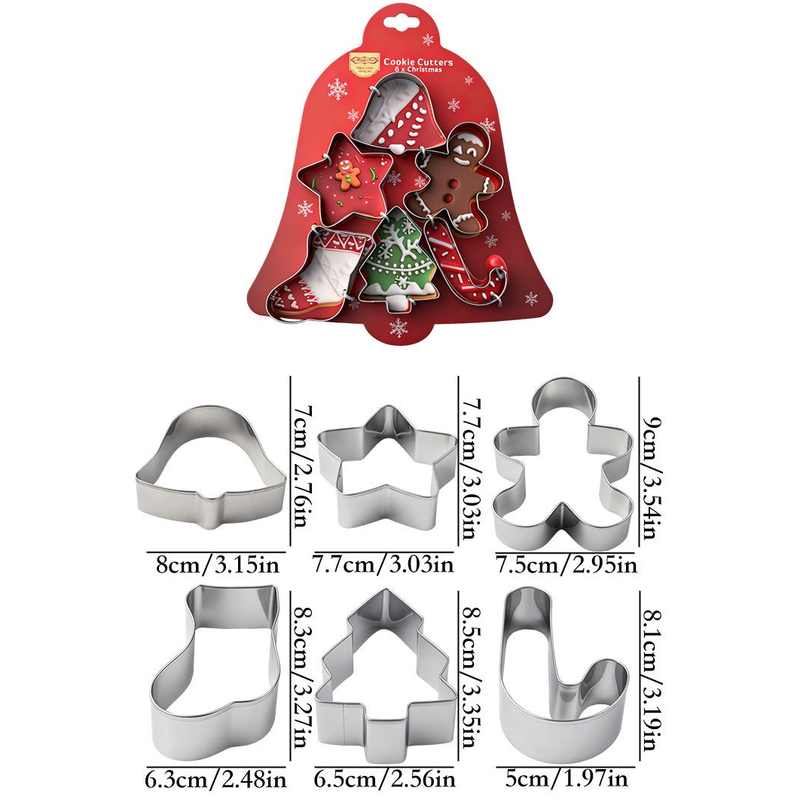 Stainless Steel Christmas Cookie Cutter 6-Piece Set, Holiday DIY Baking Molds for Cookies & Fondant—Bell — image 2
