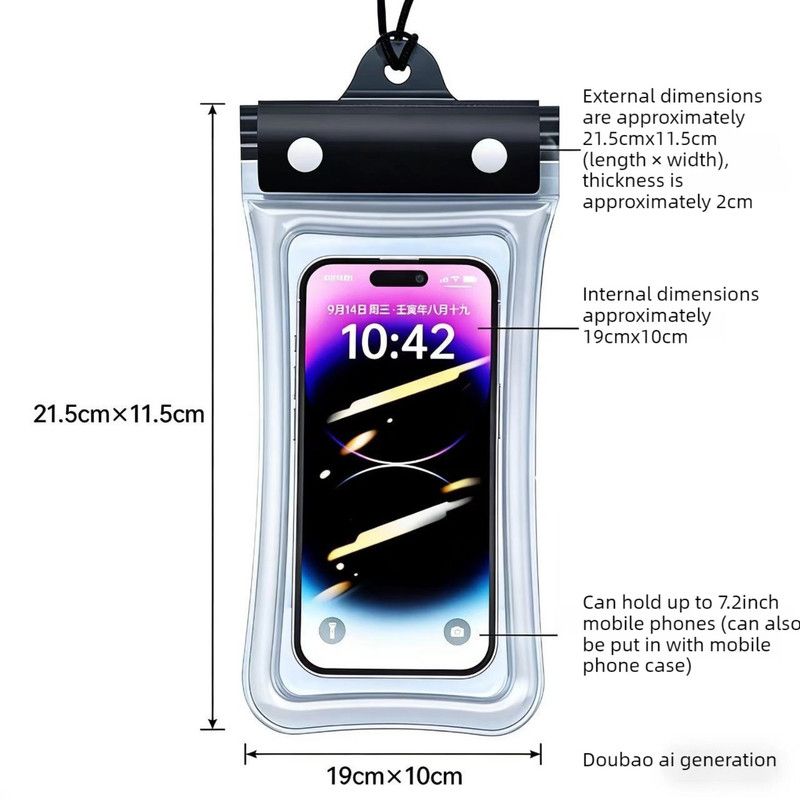 2 PCS Floating Airbag Phone Waterproof Pouch, IPX8 Touch Screen, Phone Case for Drifting and Outdoor Sports - Black — image 4