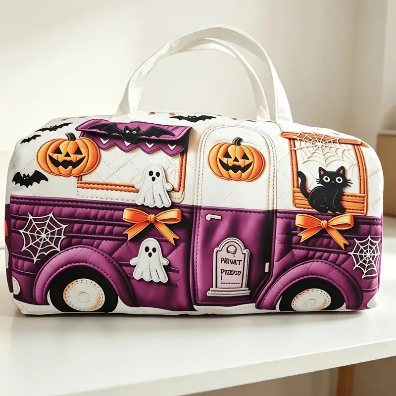 π Halloween Vintage RV-Shaped Tote Bag, Durable Polyester, Portable & Essential for Festive Outings! π β image 2