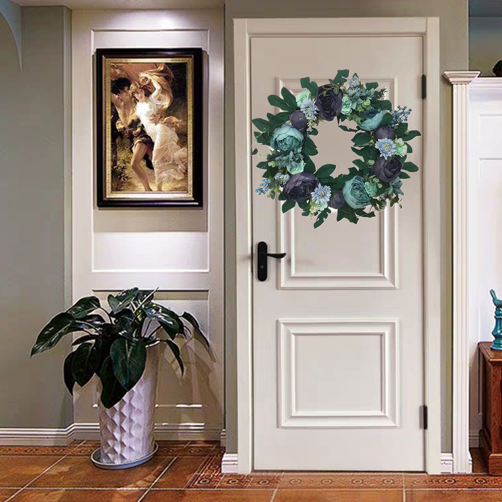 Front Door Wreath 16.5in Diameter Artificial Flowers Bright Colors Wall Floral Wreath for Decoration — image 6