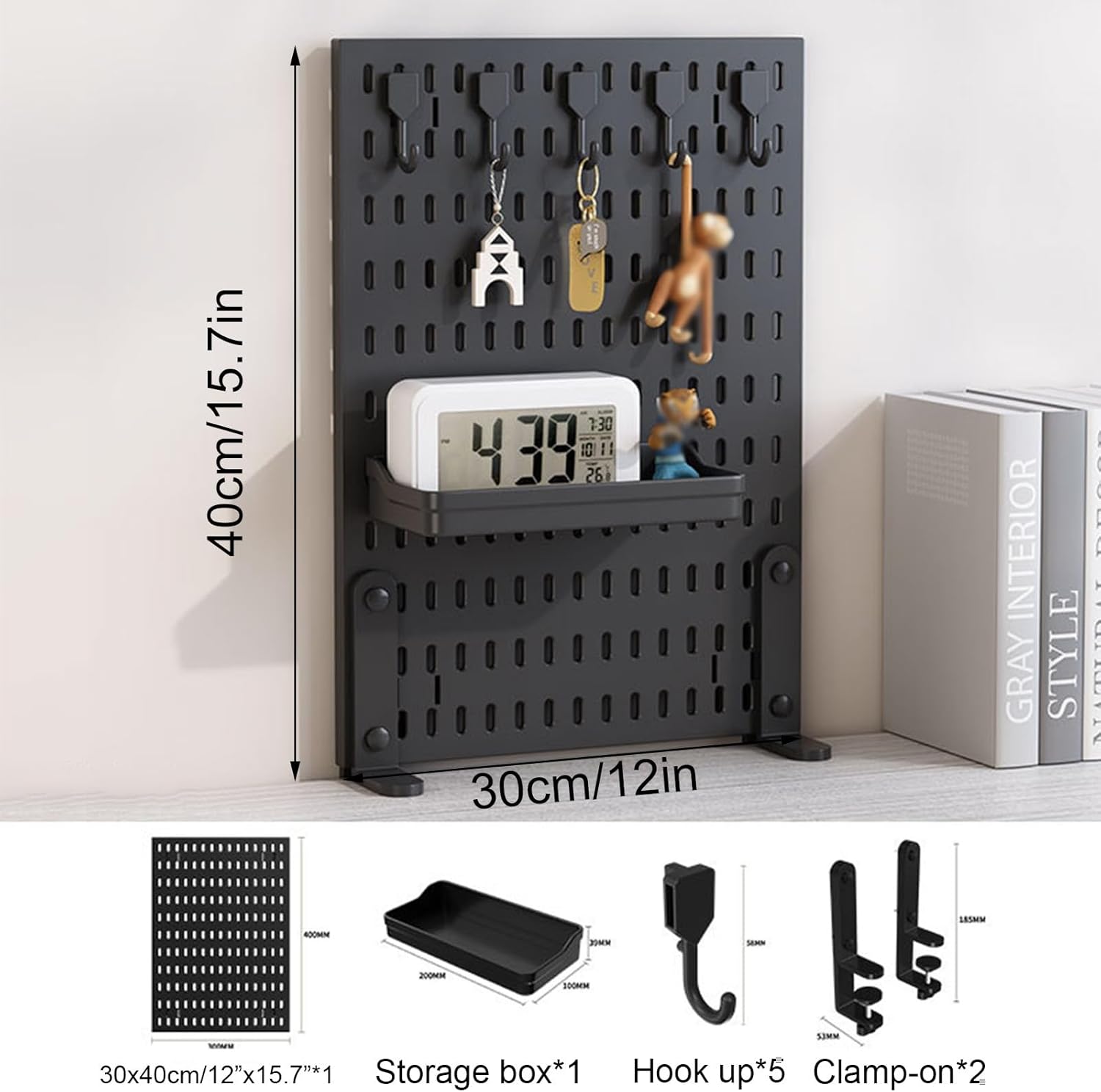 CARLA HOME Desk Pegboard Organizer Kit with Hooks, Tray & Mount Ideal for Office, Gaming Setup & Home Workspace Organization (Black) — image 2