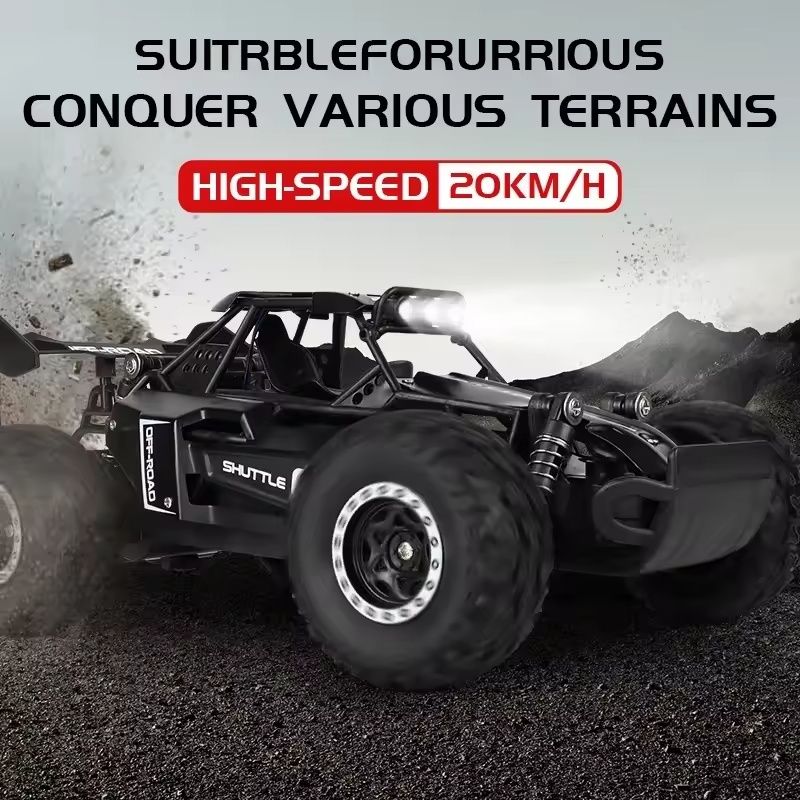 All terrain electric toy car, 1:16 scale model car, 2.4GHz R / C off-road car, top speed of 20 km / h, with headlights and shock absorbers, suitable for