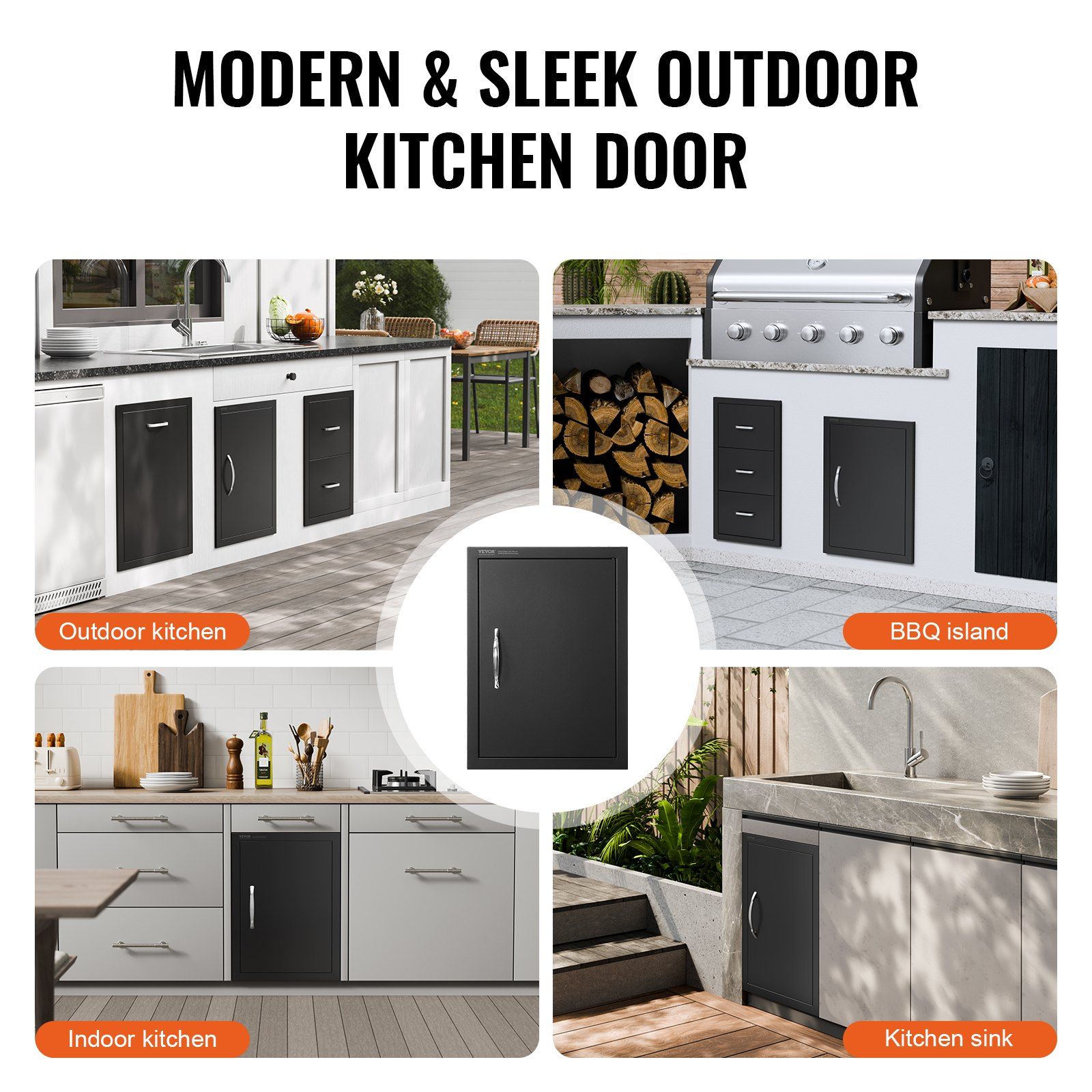 BBQ Access Door 415 × 570 mm - Flush Mount Outdoor Kitchen Cabinet Door Matte Black Reversible for BBQ Island — image 2