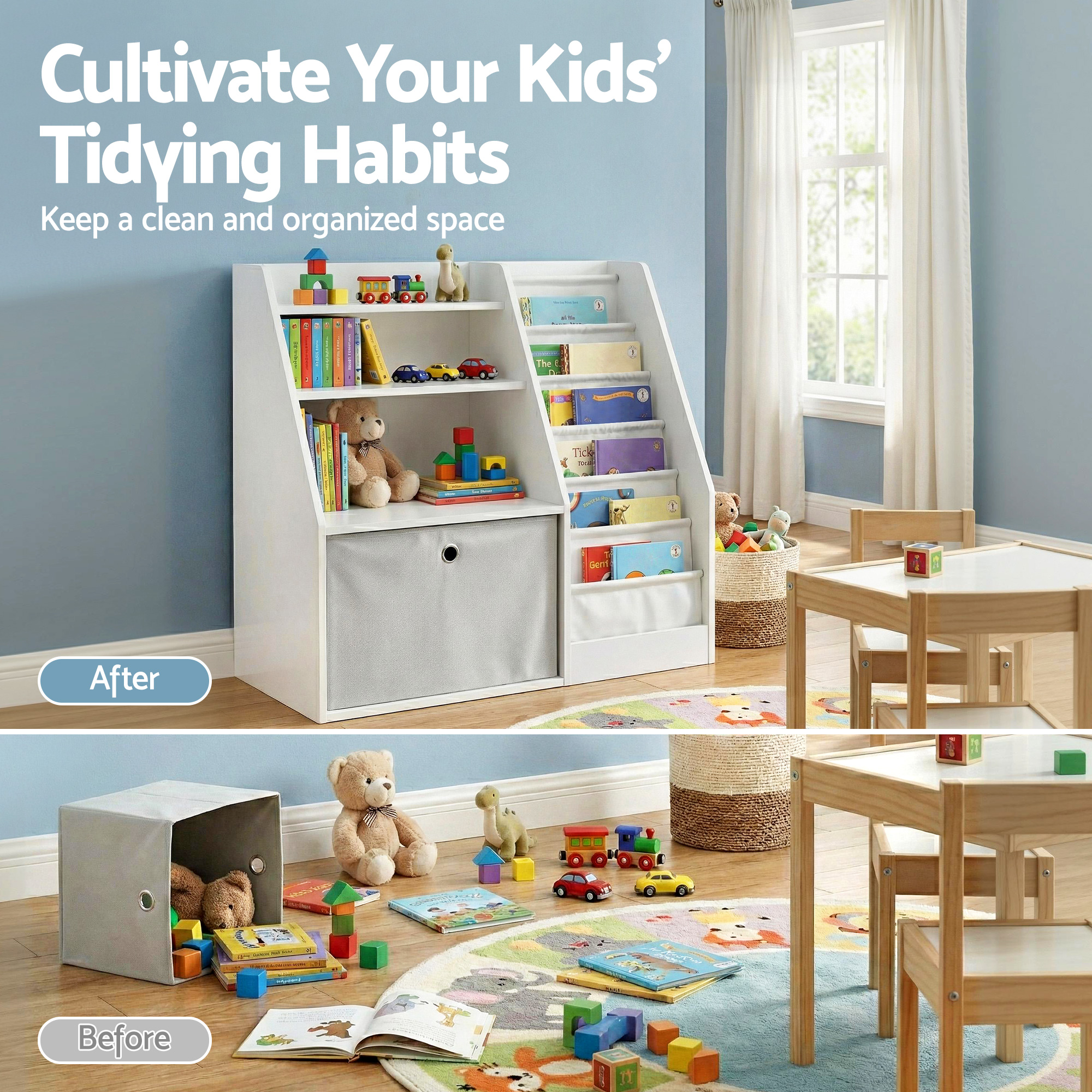 Keezi Kids Bookshelf Children Bookcase Organizer Storage Rack Display Drawer White โ image 6