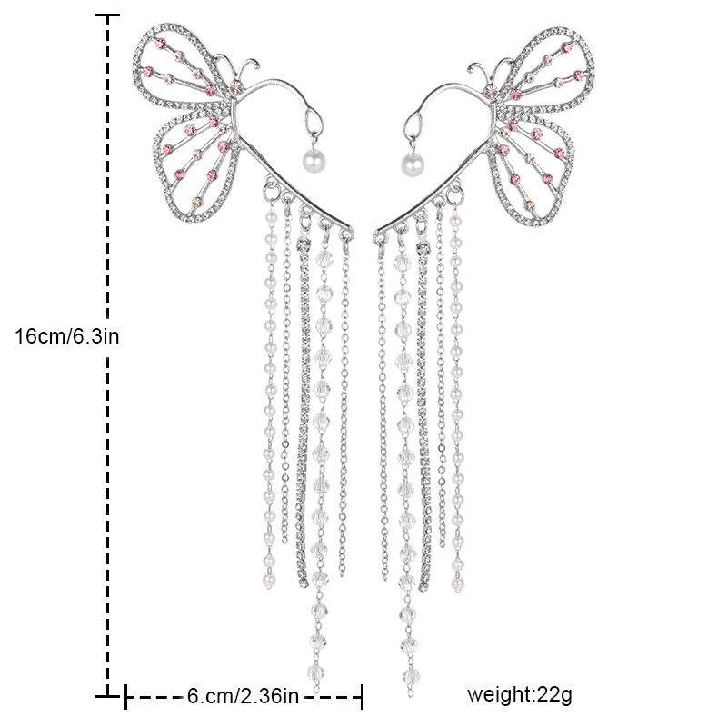 Earring for Women Elegant Clip Non Pierced Earring Long Zircon Bead Tassel Earring for Girls Ear Wrap Cuff Dangle Fairy(1 pair) — image 3