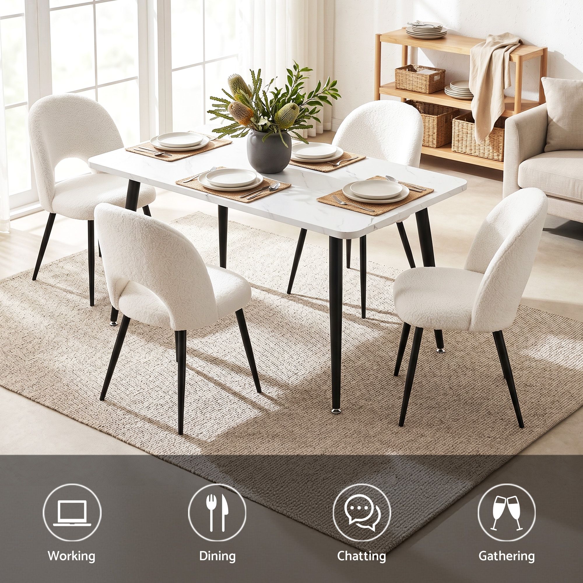 Artiss Dining Table and Chairs Set 5pcs Kitchen Furniture Marble White โ image 4