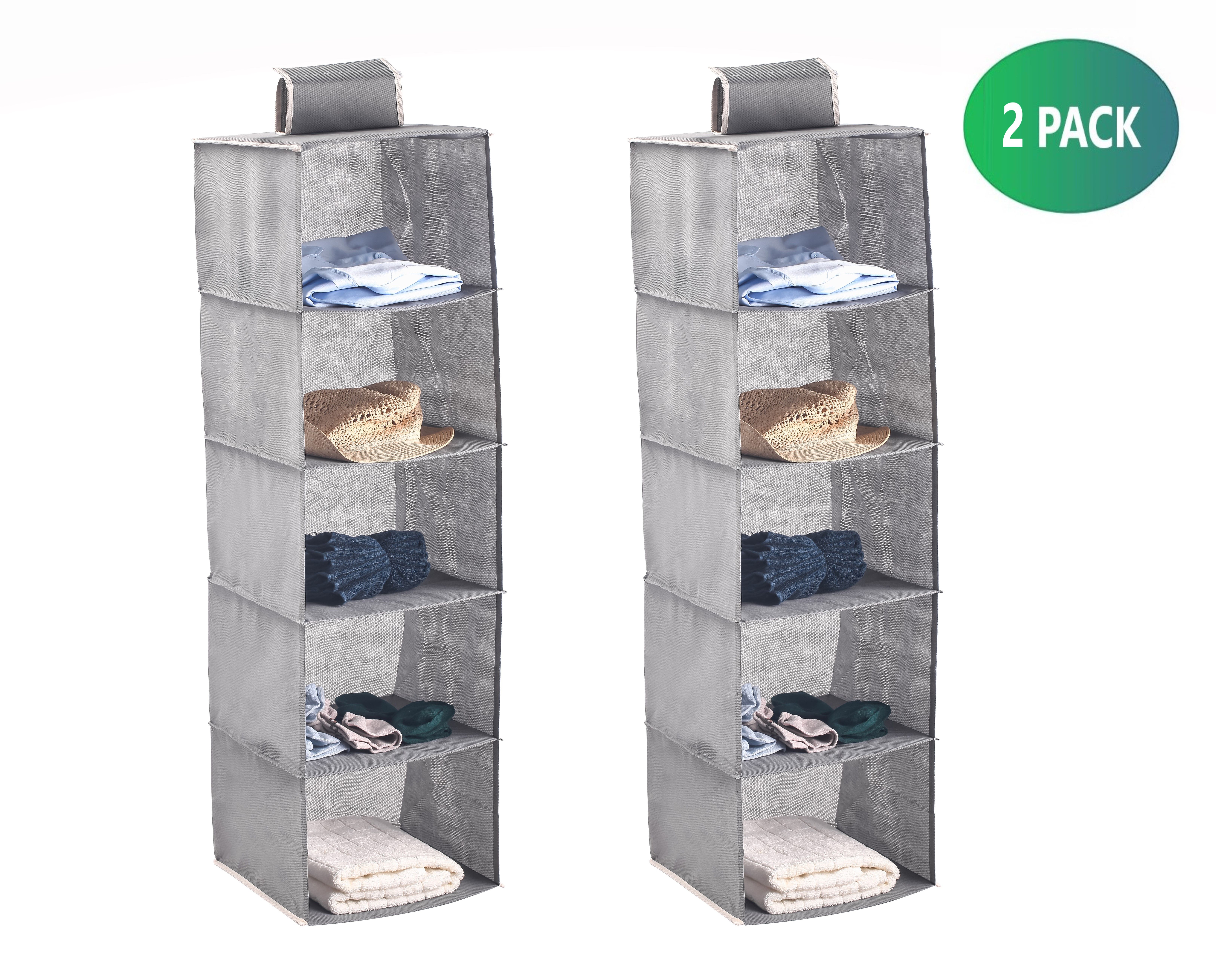 2 Pack 5-Tier Shelf Hanging Closet Organizer and Storage for Clothes (Grey) — image 2