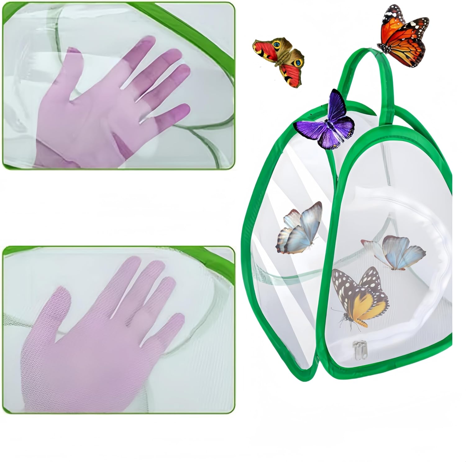 2 Pack Mini Butterfly Habitat Cage- 23 x 25.5 x 21CM, Butterfly Net, Collapsible Insect Mesh Cage- Portable Butterfly Net Habitat with Zipper for Transporting โ image 4