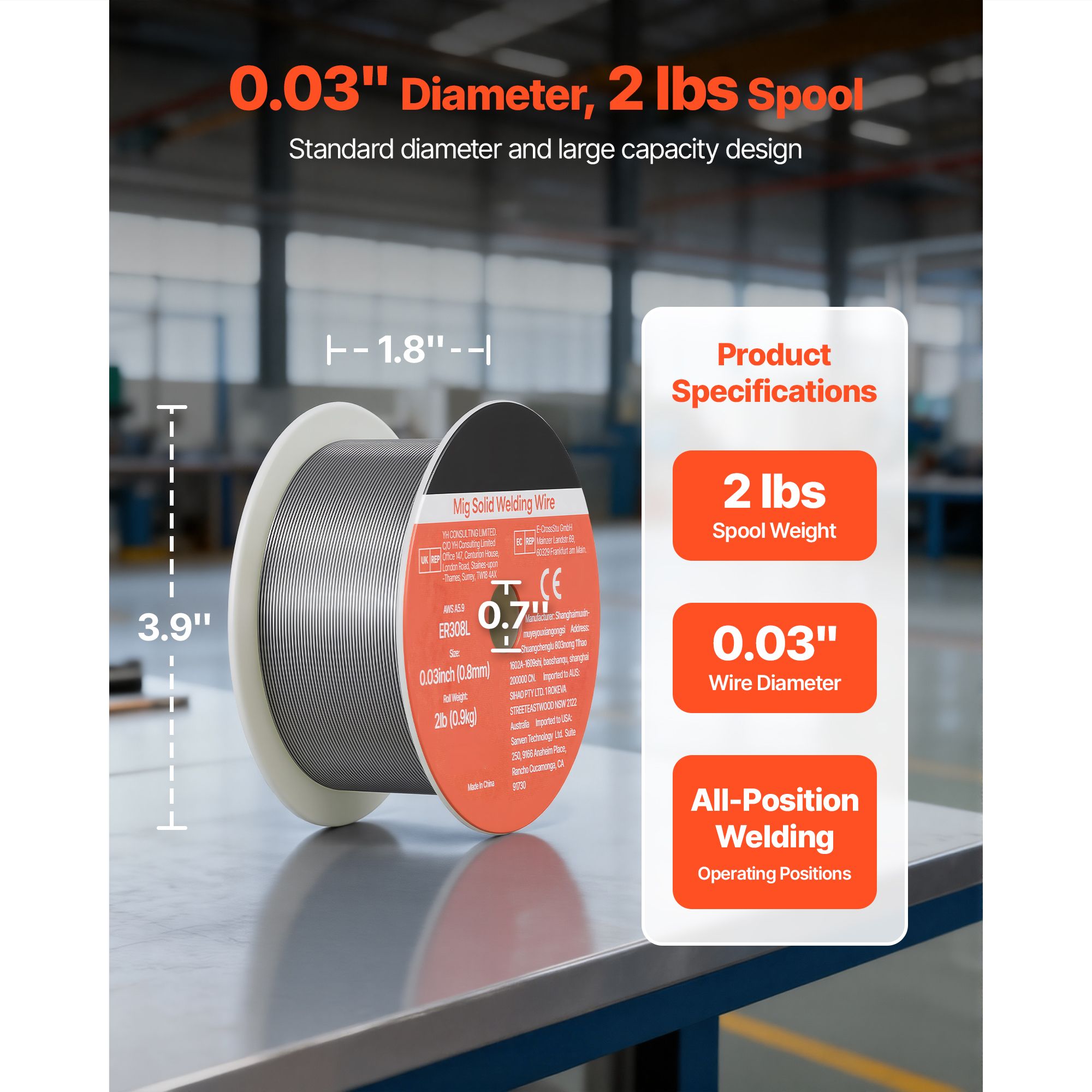 Solid MIG Welding Wire, ER308L 0.8mm 0.9kg, Low Spatter Stainless Steel Welding Wire with High Feedability for All-Position Gas Shielded Welding — image 2