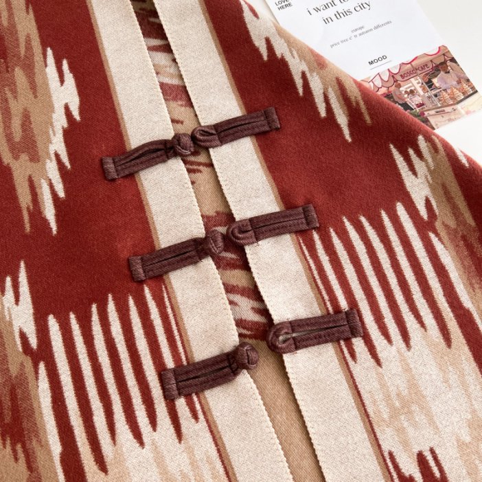 Blue and Dark Red New Style Buttoned Shawl – Double-Sided Winter Scarf with Ethnic Pattern, Faux Cashmere Feel for Travel and Fashion — image 3