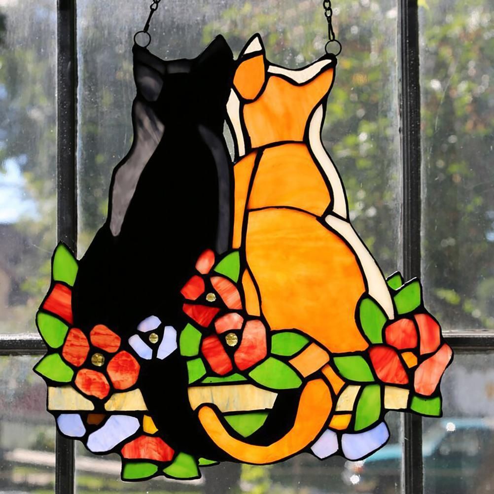 Stained Glass Cats Window Panel Stained Suncatcher Hanging Ornaments Home Decoration โ image 3