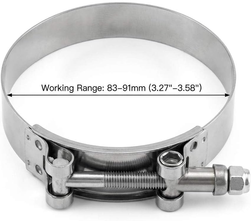 3" T-Bolt Hose Clamp Stainless Steel, Working Range 83mm-91mm for 3" Hose ID, Turbo Intake Intercooler Clamp, 4 Pack โ image 2