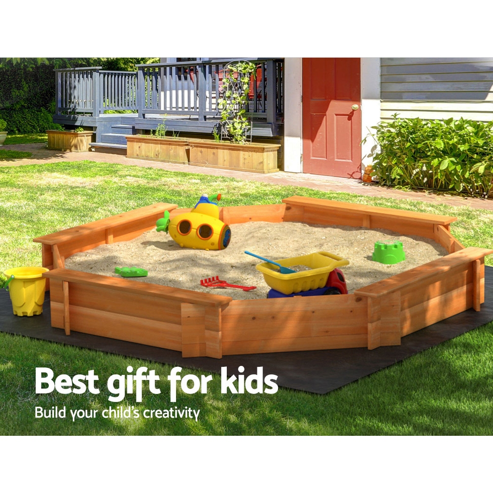 Keezi Kids Sandpit Wooden Round Sand Pit with Cover Bench Seat Beach Toys 182cm — image 4