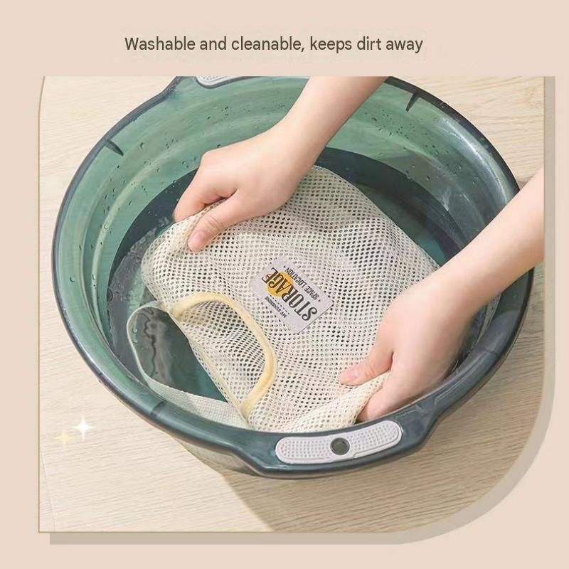 2 pcs Beige Hanging Mesh Storage Bag - Breathable Canvas Organizer for Socks and Underwear - Space Saving Wall Mount Design, Washable and Durable for Wardrobe — image 3