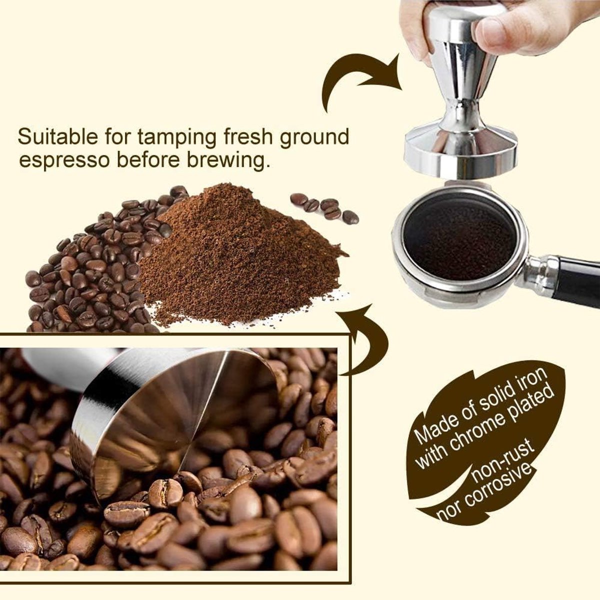 Coffee press - 51 mm coffee press - Ergonomic filter holder - Basis stainless steel espresso press - Coffee maker accessory - For 51 mm filter holders — image 5