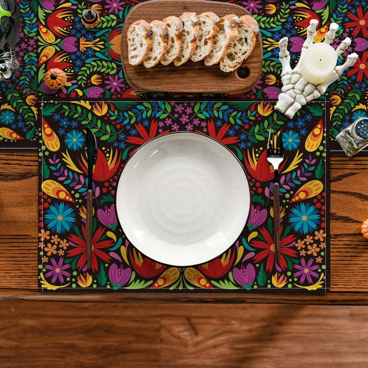 Mexican Cinco De Mayo Placemats for Dining Table, 12 x 18 Inch Floral Fiesta Dia De Los Muertos Decoration Washable Table Mats Set of 4 โ image 2
