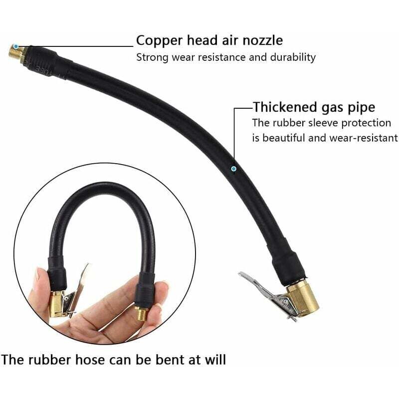 Tire Inflator Hose 20Cm Black Flexible Air Inflator Tire Air Hose With 2 Inflator Pump Hose Adapter For Inflating Car โ image 2