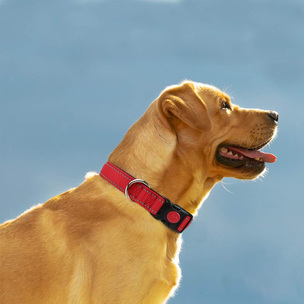 Reflective Dog Collar with Safety Locking Buckle, Adjustable Nylon Pet Collars for Large Dogs Female Male, Red — image 2