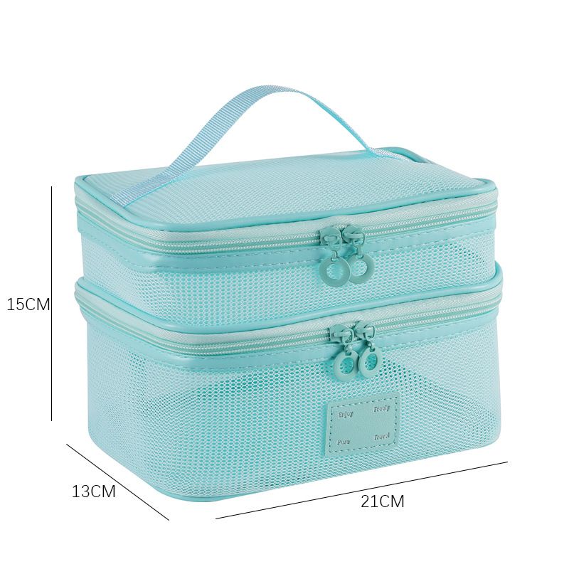 Mesh Breathable Makeup Bag 5-Pack Set - Travel Toiletry Organizer Kit with Triangle Octagonal Square Pillow Double Layer Designs - Cosmetic Storage Pouches — image 6