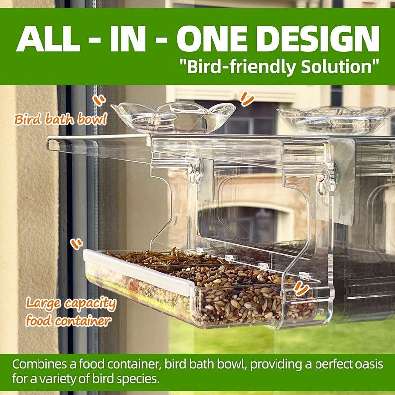 Window Bird Feeder with Non-Marking Self-Adhesive Hooks, Clear and Transparent, Outdoor Wild Bird Watching Gift, Garden Decor โ image 5