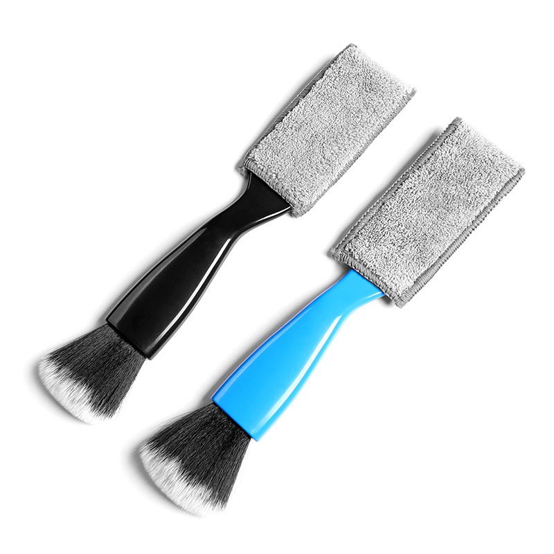 2 Pcs Double Head Brush for Car Cleaning, Portable Car Interior Detailing Brush Car Dust Brush, Auto Detail Brush (Blue & Black)
