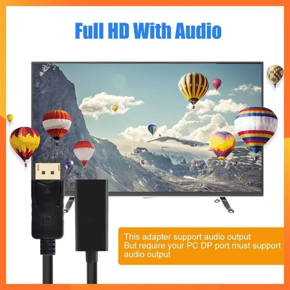 4K/1080p DisplayPort Display Port DP Male to HDMI Female Adapter Converter Cable - 1080p-DP Male to HDMI Female — image 6