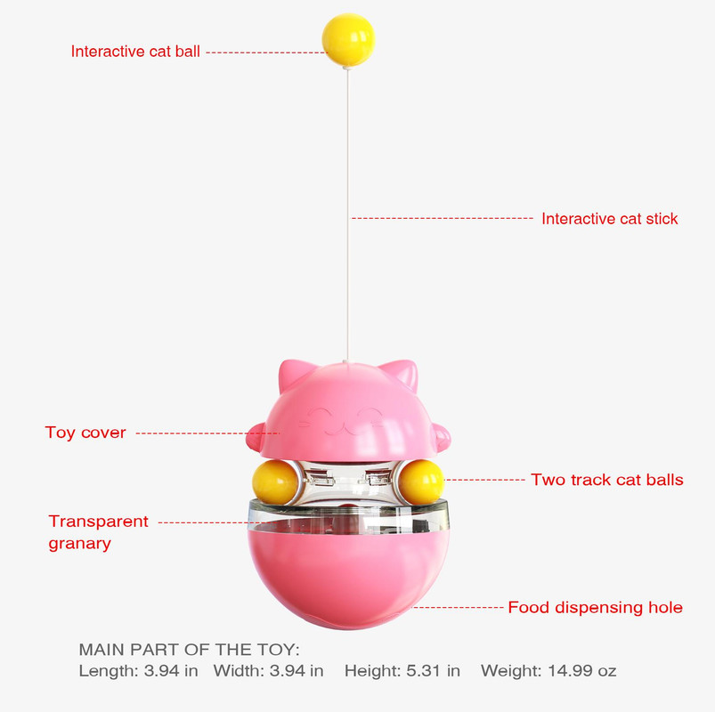 Cat Teaser Cup Toy, Interactive Treat Dispensing Ball with Wand (Yellow) โ image 3