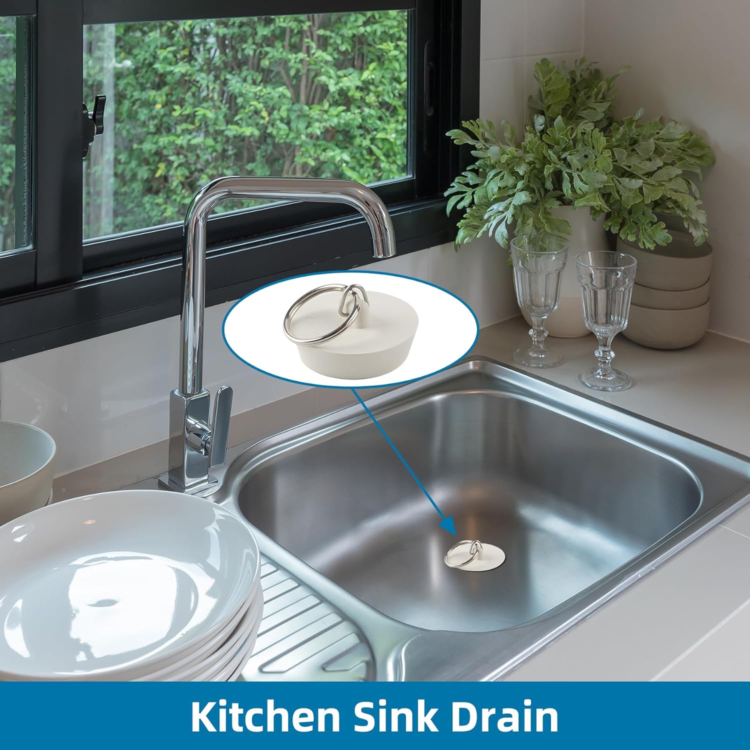 6 Pieces Drain Stopper, Rubber Kitchen Sink Drain, Sink Stopper Drain Plug with Pull Ring for Kitchen, Bathtub, Bathroom and Laundry Sink in 6 Different Sizes — image 2