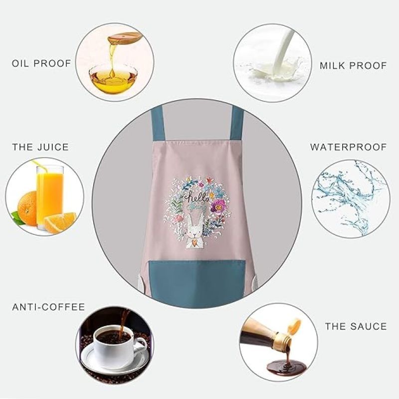 Women Kitchen Apron with Hand Wipe Pockets,Hand-wiping, Waterproof for Cooking Baking waterproof and oil-proof, easy to clean — image 2