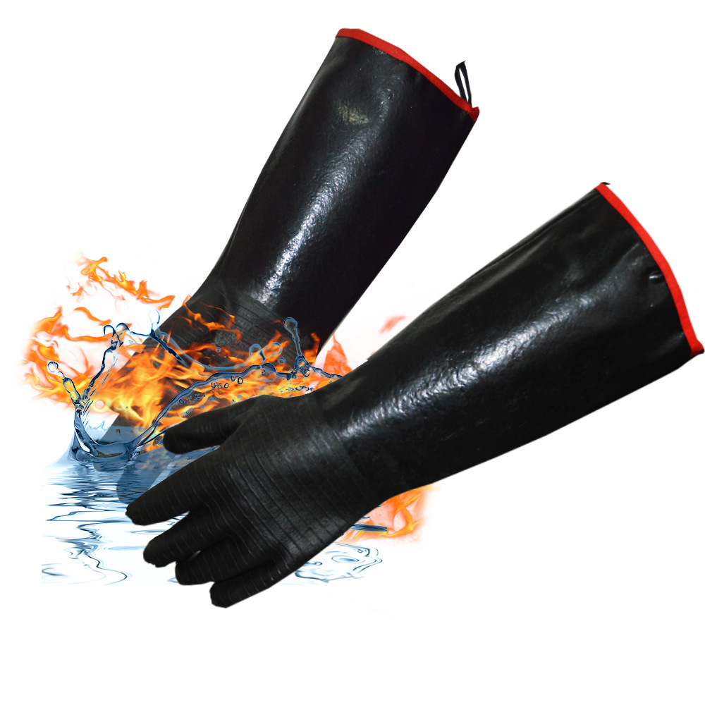 16 Inch Neoprene Heat Resistant BBQ Gloves - Waterproof & Oil Proof Long Sleeve Mitts - Extreme Heat Protection for Grilling, Boiling Water & Industrial Use — image 3