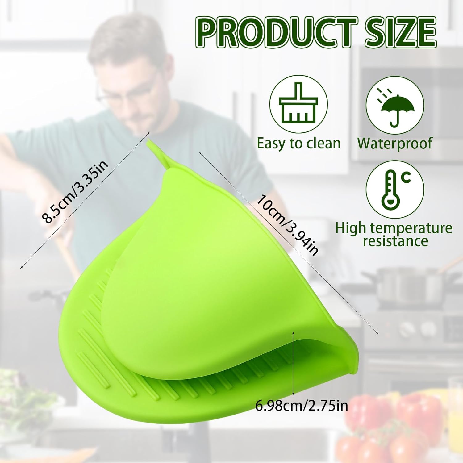 2PCS Silicone Oven Mitts - Heat Resistant Thick Potholders for Kitchen - Non-Slip Rubber Oven Glove Kitchen Mittens - Cute Pot Holders for Grill, Pizza Stone
