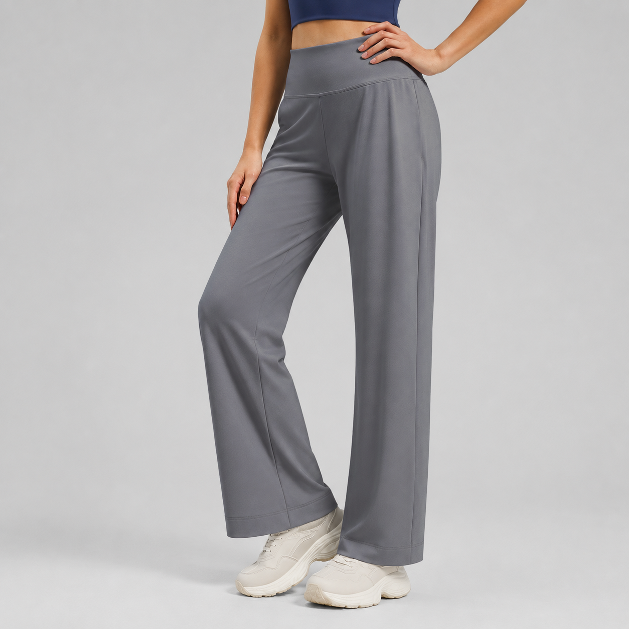 Women's High Waist Yoga Pants (L size)- Grey Loose Straight Leg Full Length Trousers with Rear Waist Pocket for Pilates, Studio Workouts, Lounging โ image 2