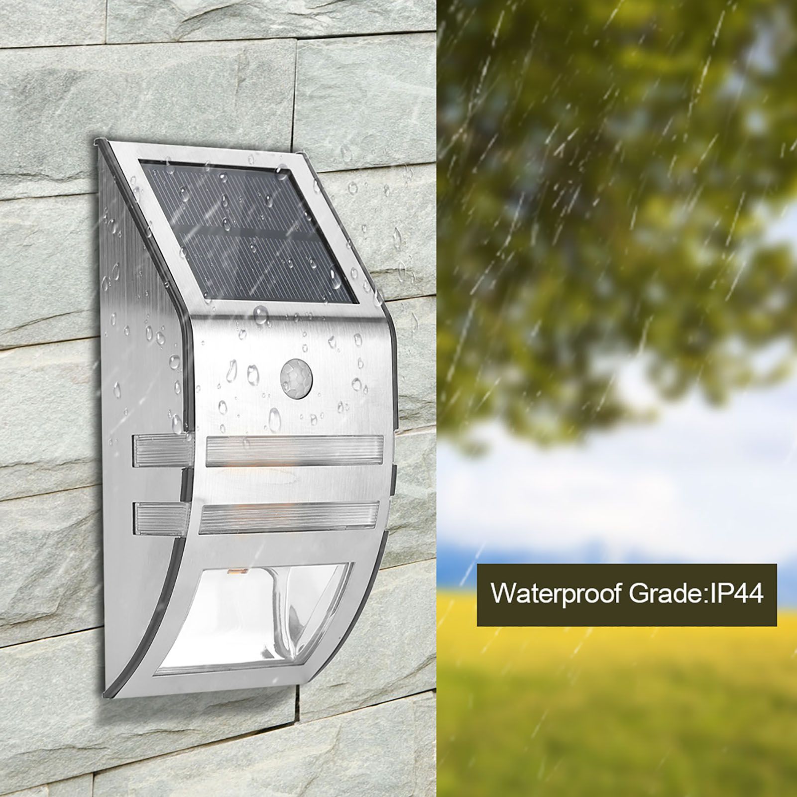 Solar Powered PIR Motion Sensor 2 LED Path Wall Light Garden Security Lamps Silver Pure White — image 3