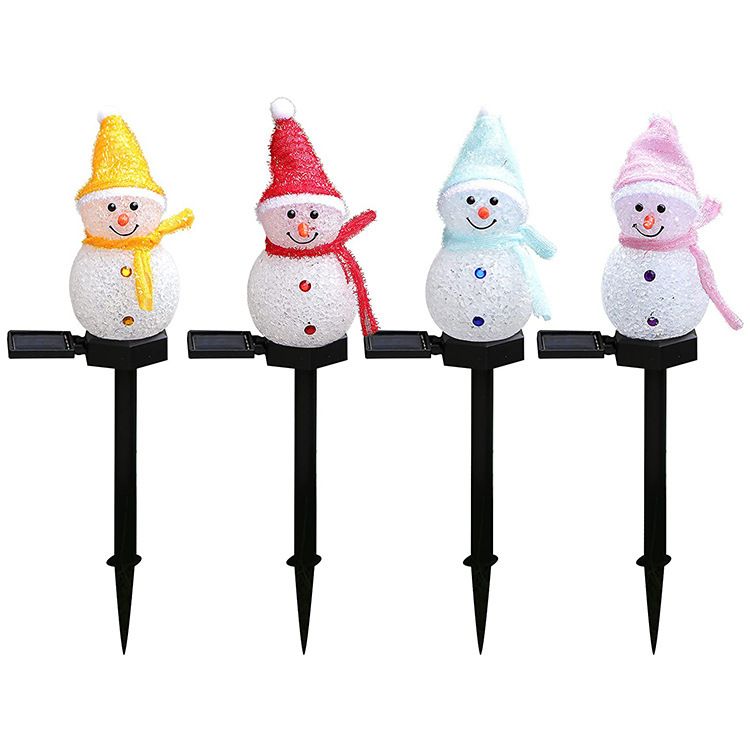 Orange Snowman Solar Powered Outdoor Lawn Stake Light with Snow Grain Texture - Christmas LED Garden Pathway Color Changing Light & Festive Landscape — image 4