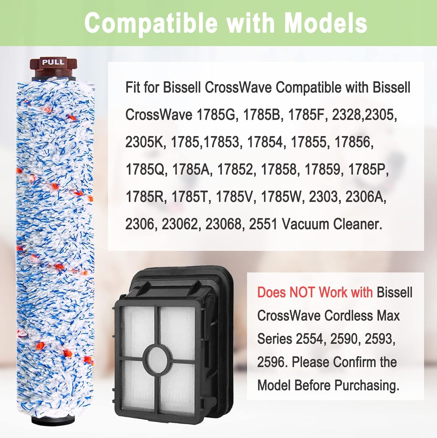 8 Pack Replacement Parts Compatible with Bissell CrossWave 1785 2306 3888A Vacuum Cleaner 4 Pack Multi-Surace Brush Roll 1868 4 Pack Vacuum ilter 1866 Compare — image 3