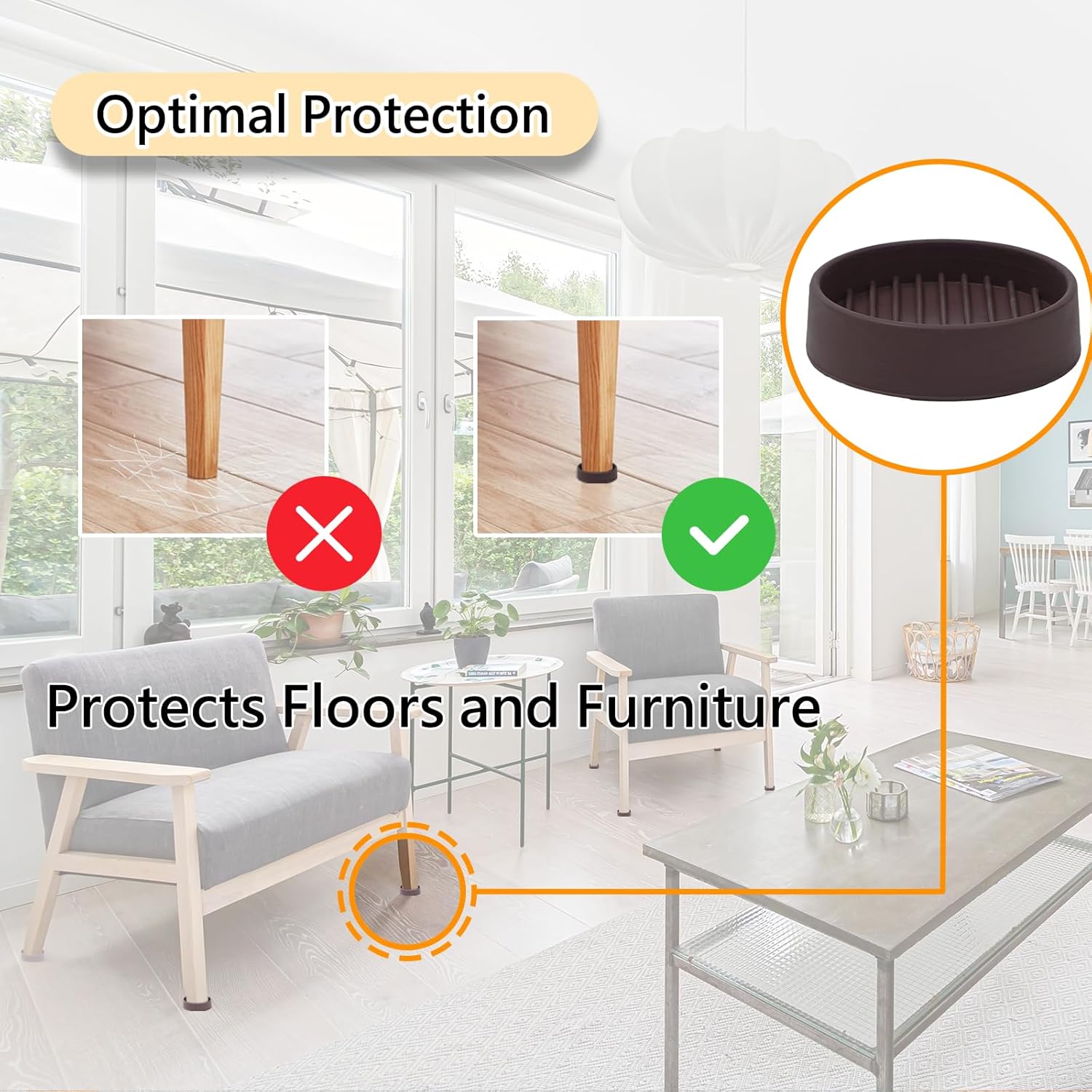 1.5x1.5 Round Rubber Furniture Caster Cups, Anti-Sliding Furniture Pads Bed Stopper Floor Protectors with Grip - Protect Any Flooring — image 4