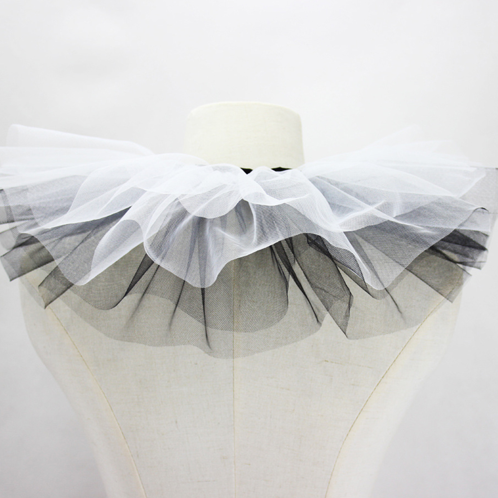 Women's Renaissance Tulle Ruffled False Collar Layered Black White Mesh Clown Choker Lace Up Victorian Neck Ruff Shawl Cosplay Props — image 6