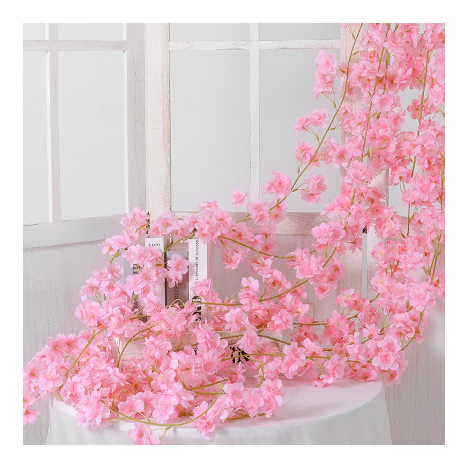 Artificial Flower Rattan Single 1.8m 135pcs Flowers Head Vivid Decorative Silk Plastic Hanging Fake Rattan for Decoration Light Pink — image 3