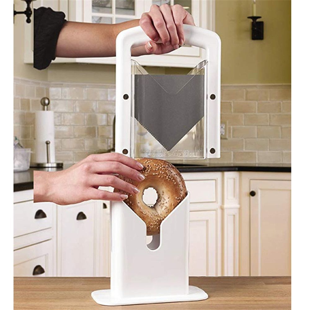 Slicer, Bagel Cutter with Safety Shield and Safe Grip, Bagel Holder for Cutting Large and Small Bagels, Stainless Steel Blade (White) — image 3
