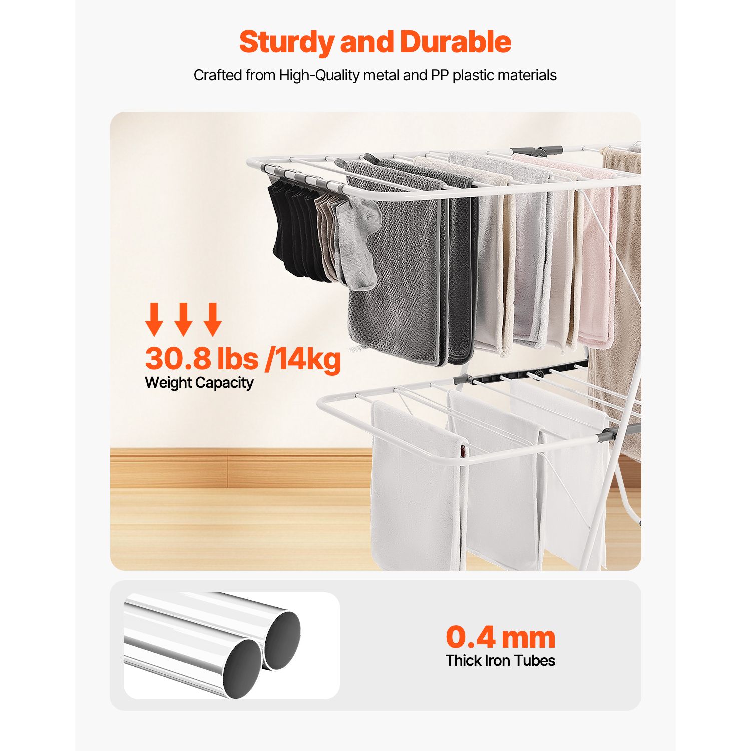 2-Tier Foldable Clothes Drying Rack with Sock Clips & 31 Drying Rods White — image 3