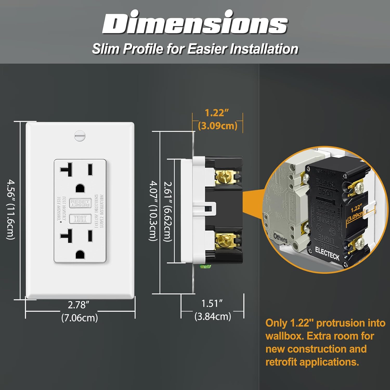 10 Pack GFCI Outlets 20 Amp, Non-Tamper Resistant, Decor GFI Receptacles with LED Indicator, Ground Fault Circuit Interrupter, Wallplate Included, ETL Listed โ image 3